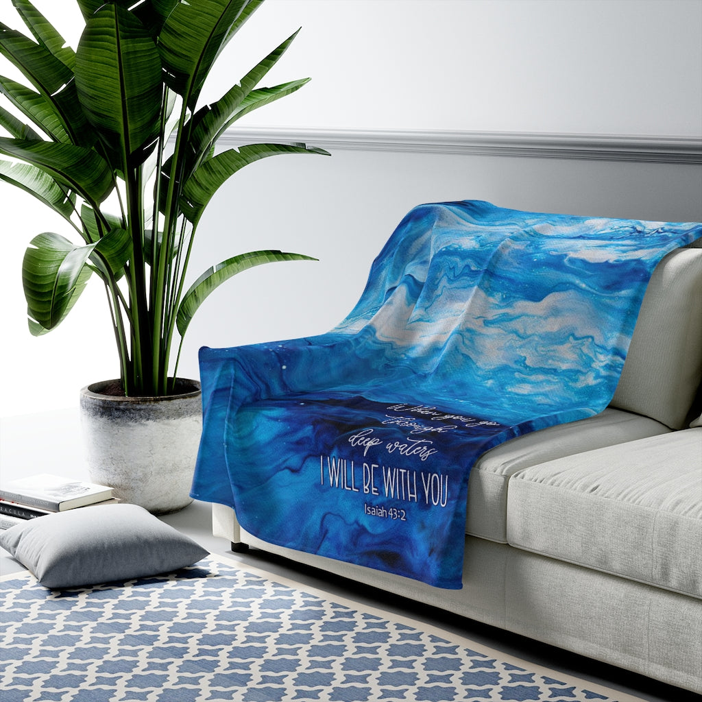 Isaiah 43:2 Ocean Waves Acrylic Pour Abstract Art Plush Blanket