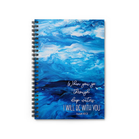 Ocean Waves Acrylic Abstract Art Spiral Notebook with Bible Verse Isaiah 43:2