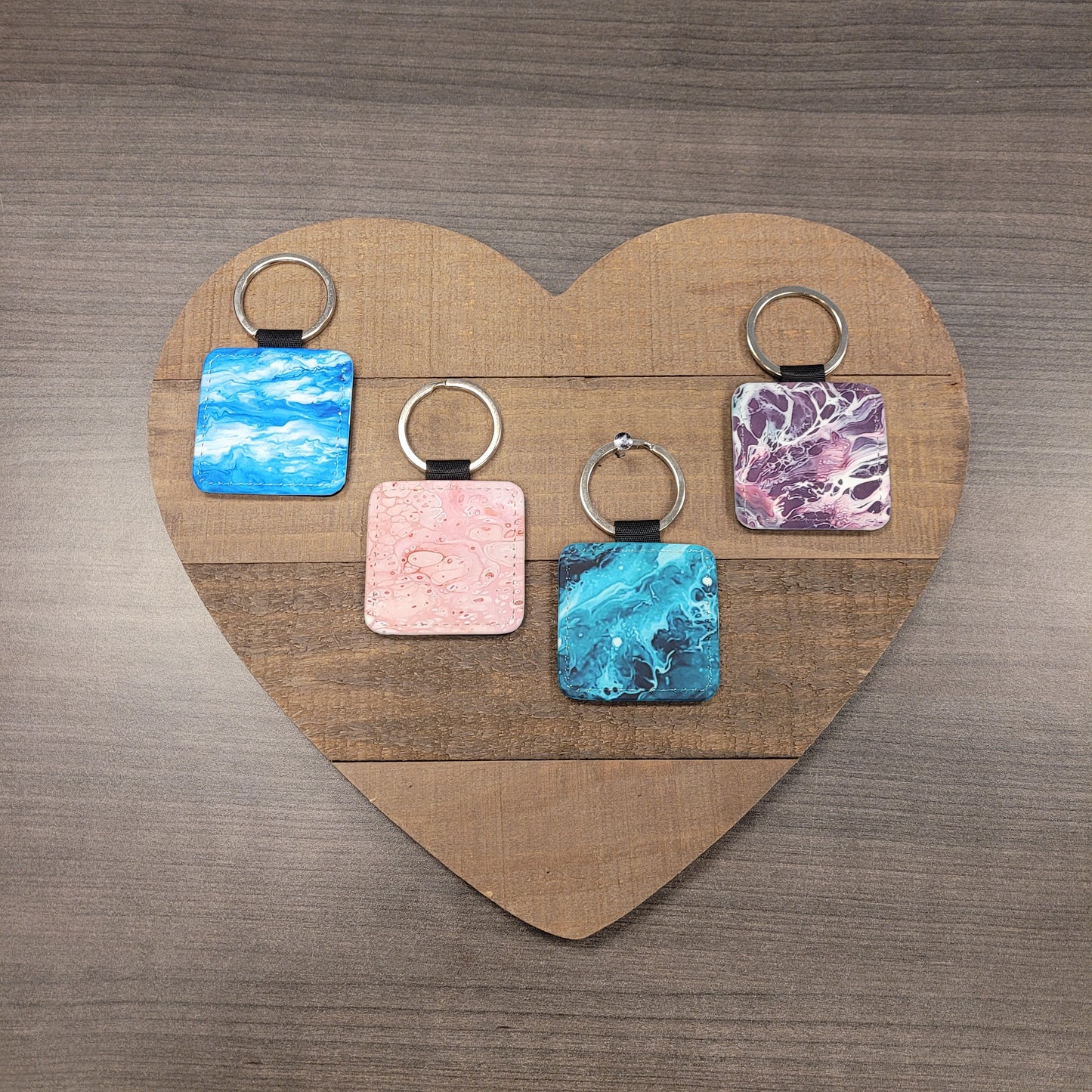 Square Faux Leather Keychains Set #1