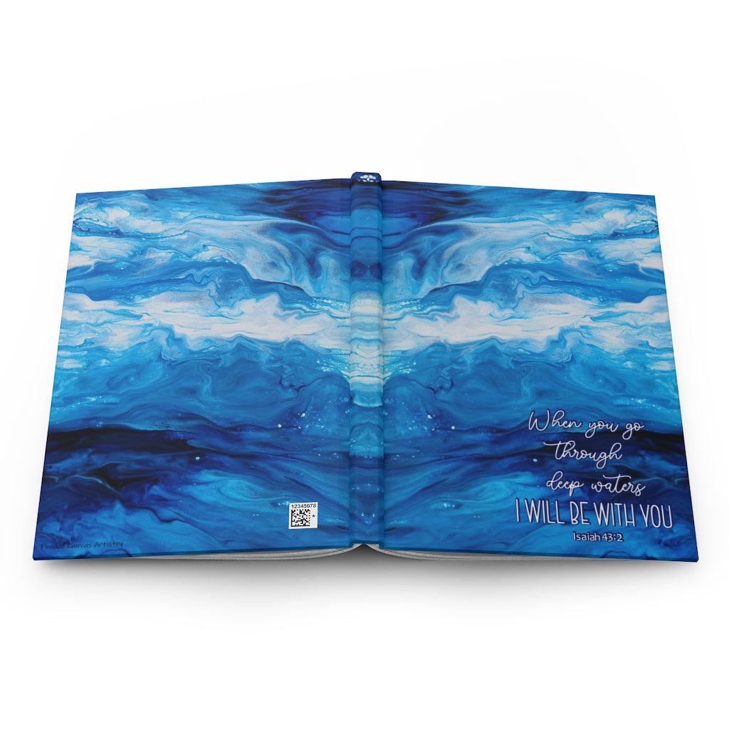 Isaiah 43:2 Ocean Waves Acrylic Pour Abstract Art Hardcover Journal