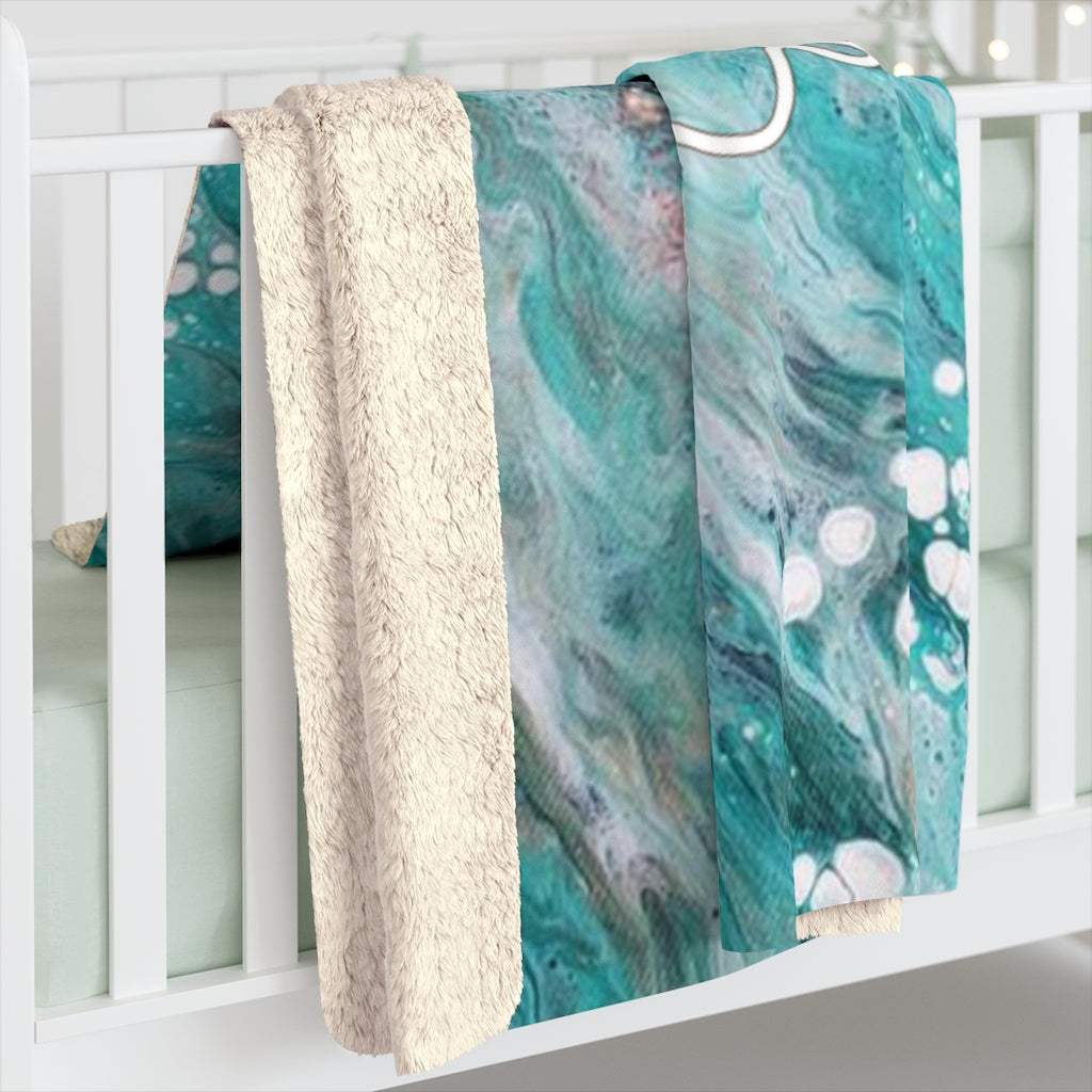 Saved By Grace Green Acrylic Pour Abstract Art Sherpa Fleece Blanket