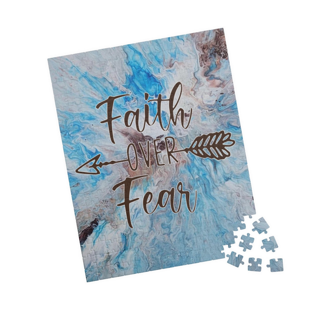 Blue and Brown "Faith over Fear" Acrylic Pour Abstract Painting Art Puzzle