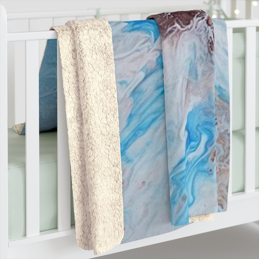 Faith Over Fear Blue and Brown Acrylic Pour Abstract Art Sherpa Fleece Blanket