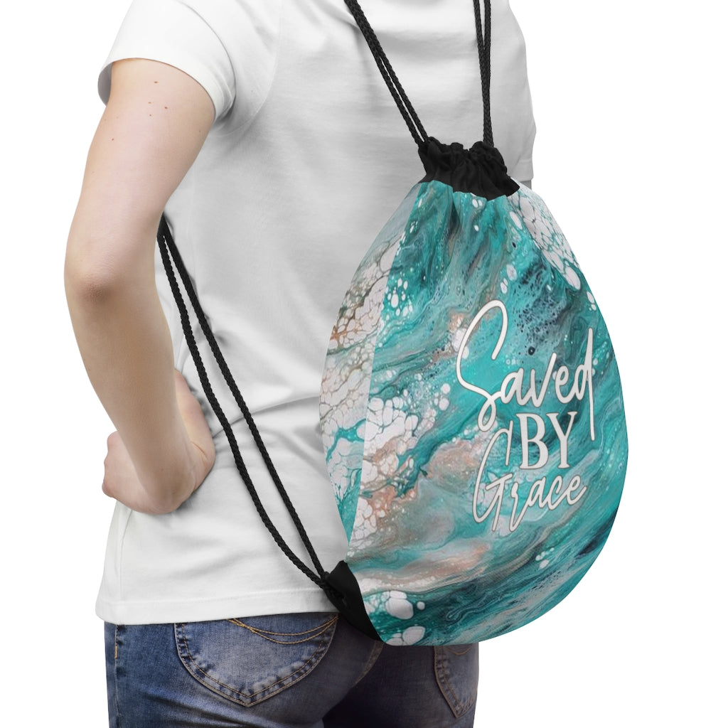 Saved By Grace Acrylic Pour Abstract Art Drawstring Bag