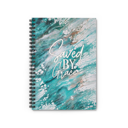 Saved By Grace Green Acrylic Abstract Pour Art Spiral Notebook
