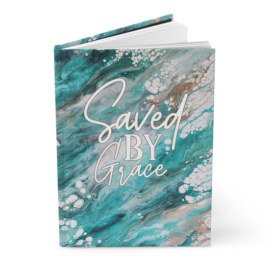 Saved By Grace Green Acrylic Pour Abstract Art Hardcover Journal