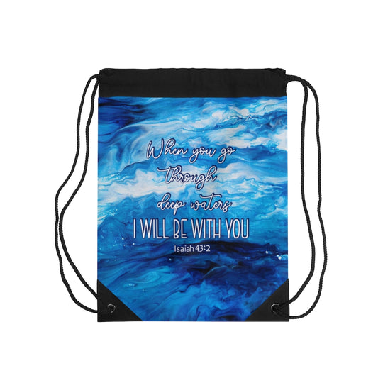 Isaiah 43:2 Ocean Waves Acrylic Pour Abstract Art Drawstring Bag