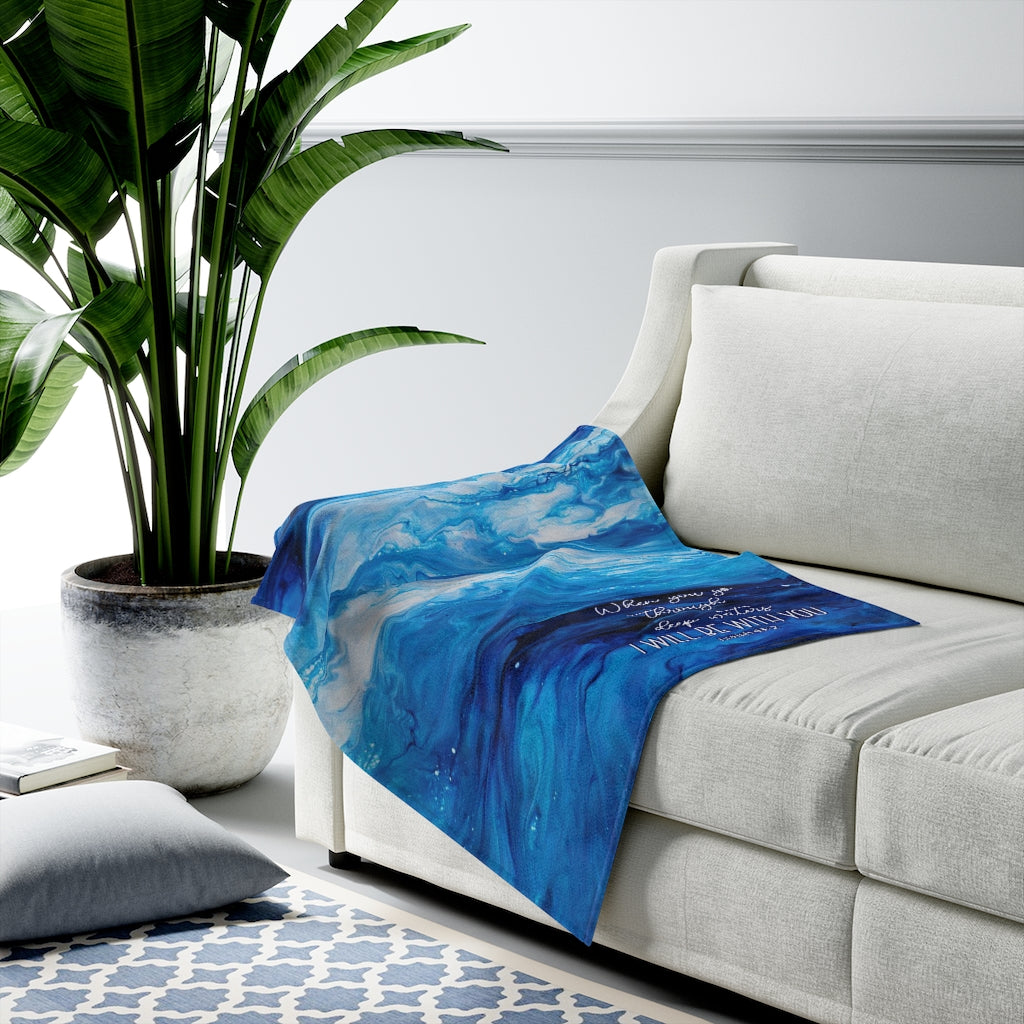 Isaiah 43:2 Ocean Waves Acrylic Pour Abstract Art Plush Blanket