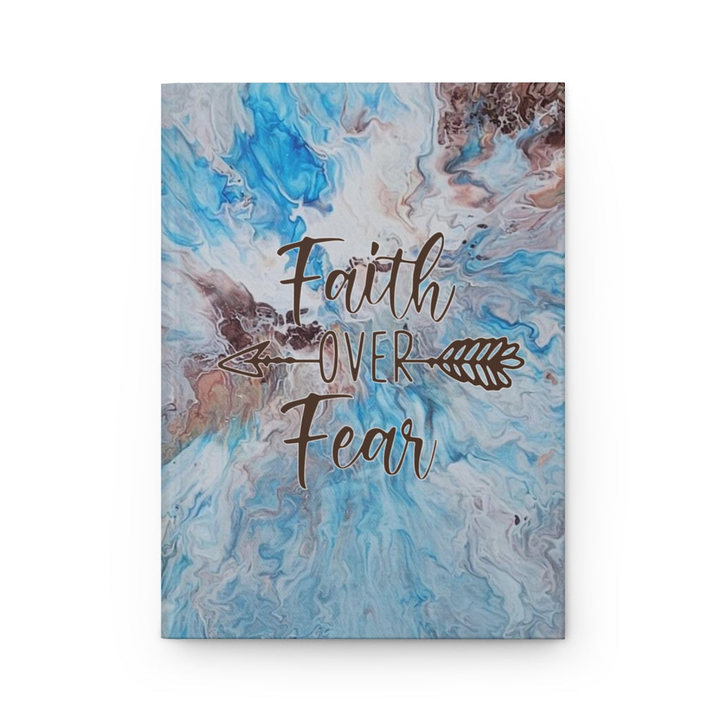 Faith Over Fear Blue and Brown Acrylic Pour Abstract Art Hardcover Journal