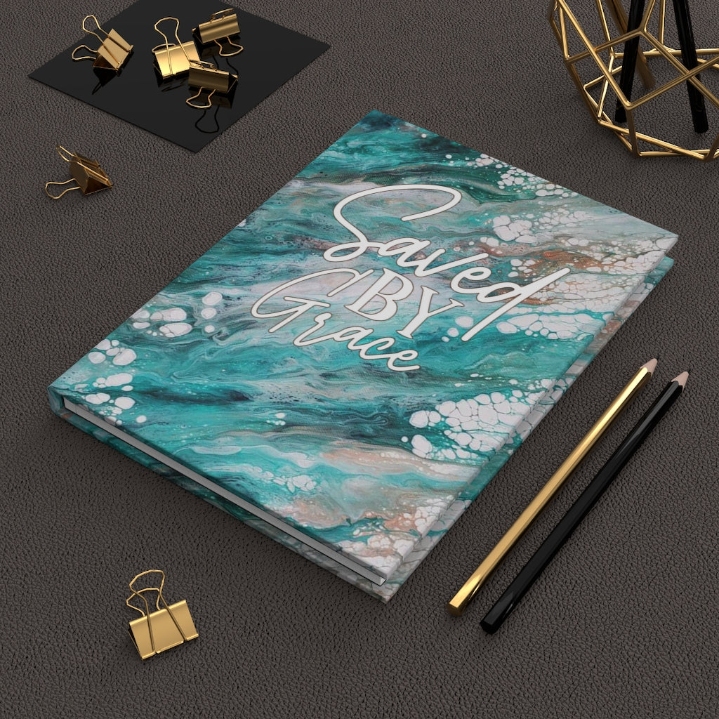 Saved By Grace Green Acrylic Pour Abstract Art Hardcover Journal