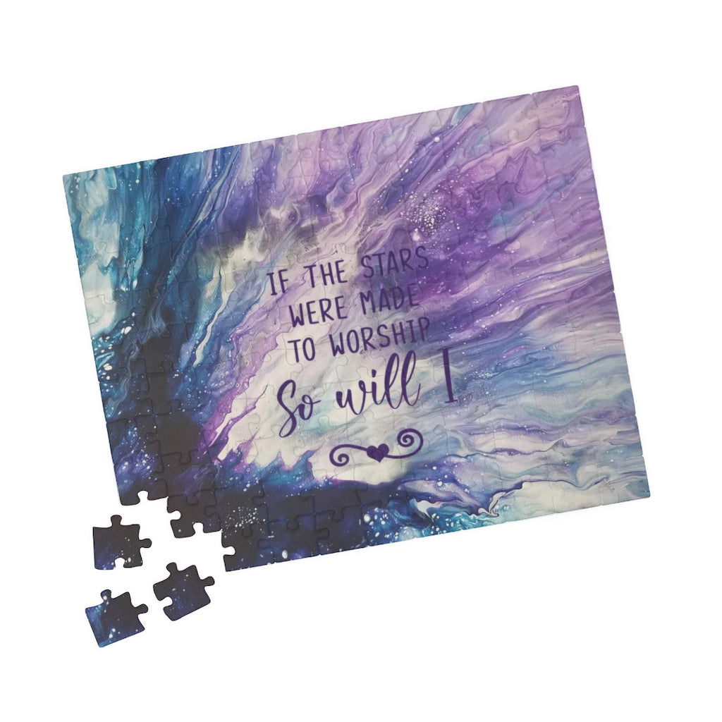 Purple and Blue "Worship" Acrylic Pour Abstract Painting Art Puzzle