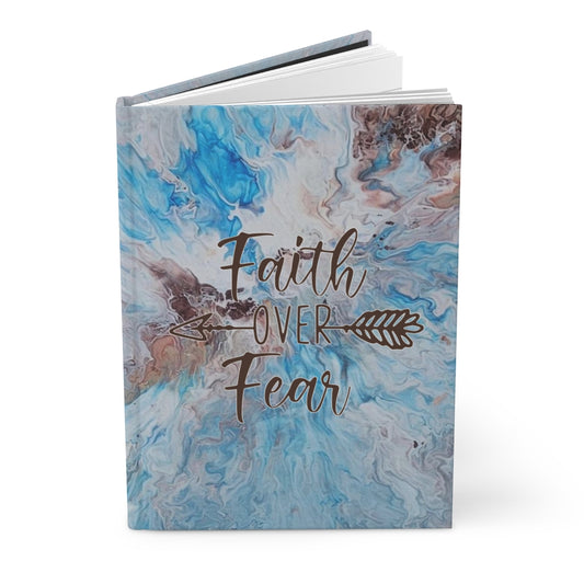 Faith Over Fear Blue and Brown Acrylic Pour Abstract Art Hardcover Journal
