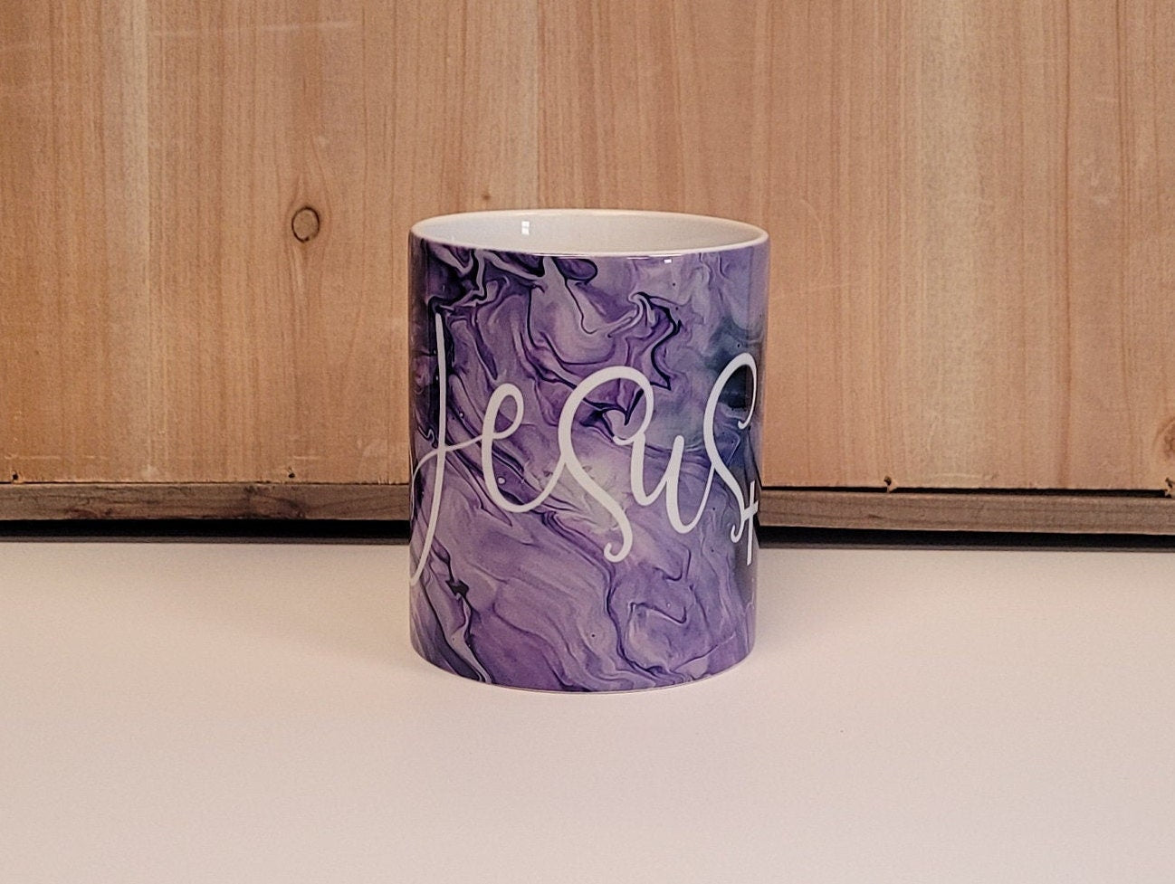Purple Abstract Art Jesus Coffee Mugs, Christian Coffee Mugs