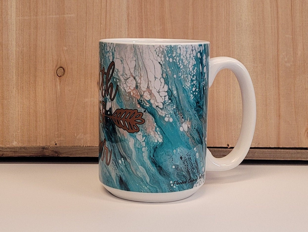 Faith Over Fear Christian Coffee Mug with Abstract Art