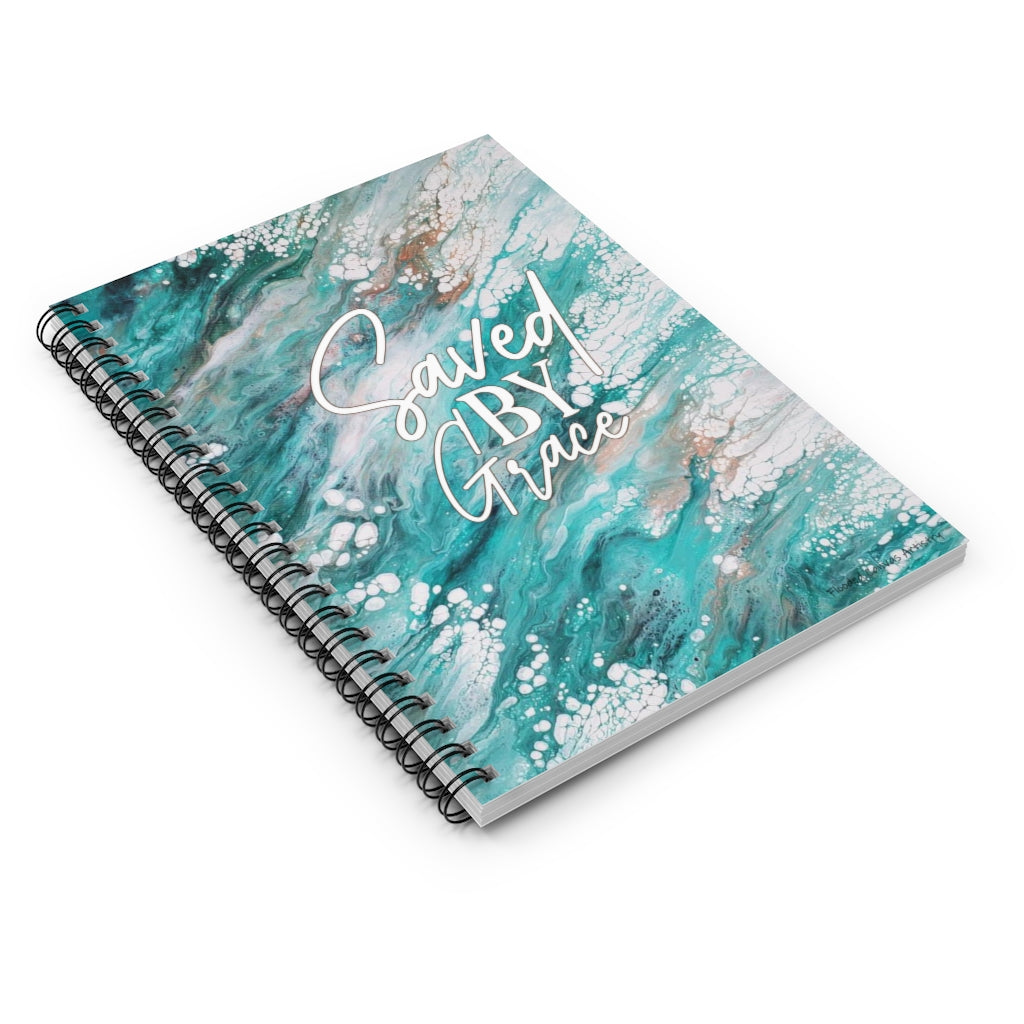 Saved By Grace Green Acrylic Abstract Pour Art Spiral Notebook