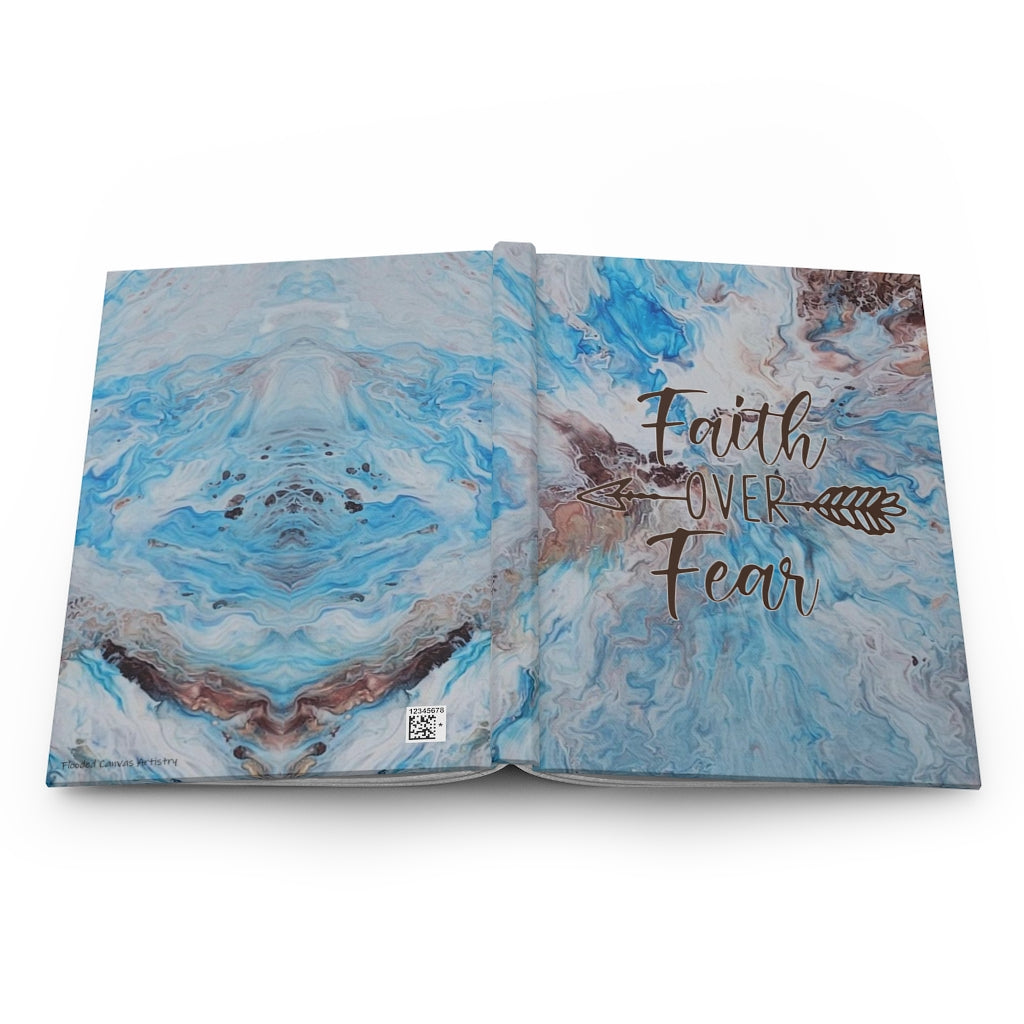 Faith Over Fear Blue and Brown Acrylic Pour Abstract Art Hardcover Journal