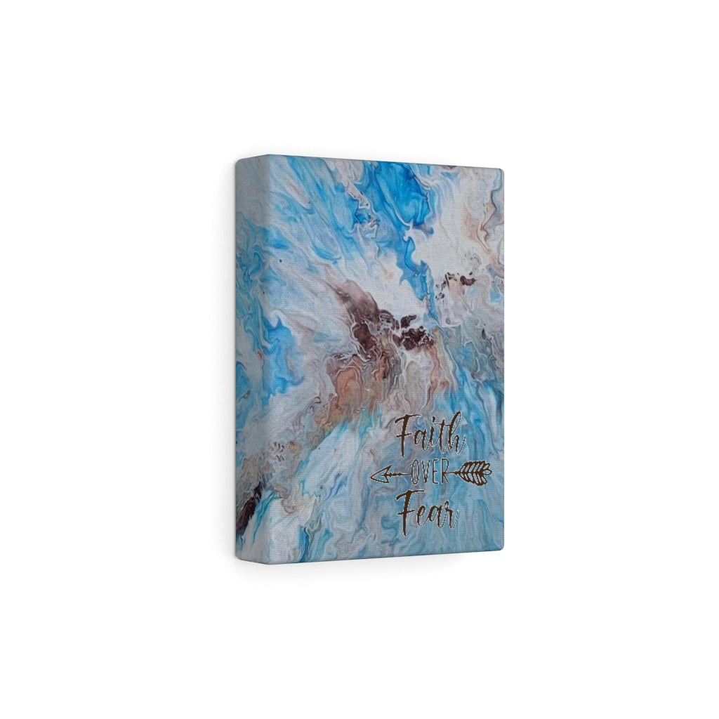 Faith Over Fear Blue and Brown Acrylic Pour Abstract Art Gallery Wrapped Canvas Prints