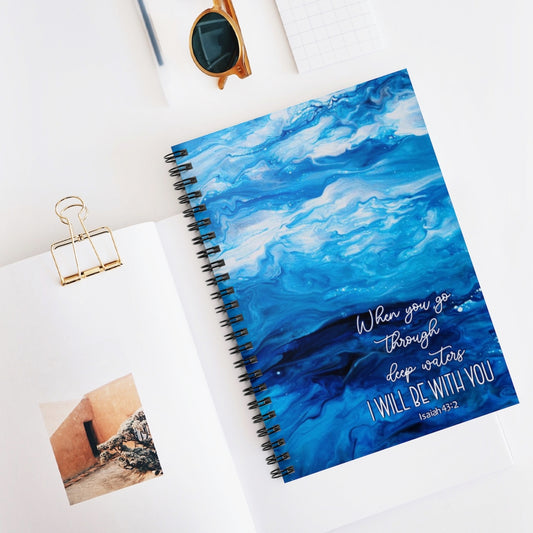 Ocean Waves Acrylic Abstract Art Spiral Notebook with Bible Verse Isaiah 43:2