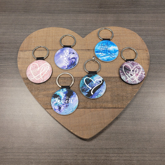 Round Faux Leather Keychains Set #3