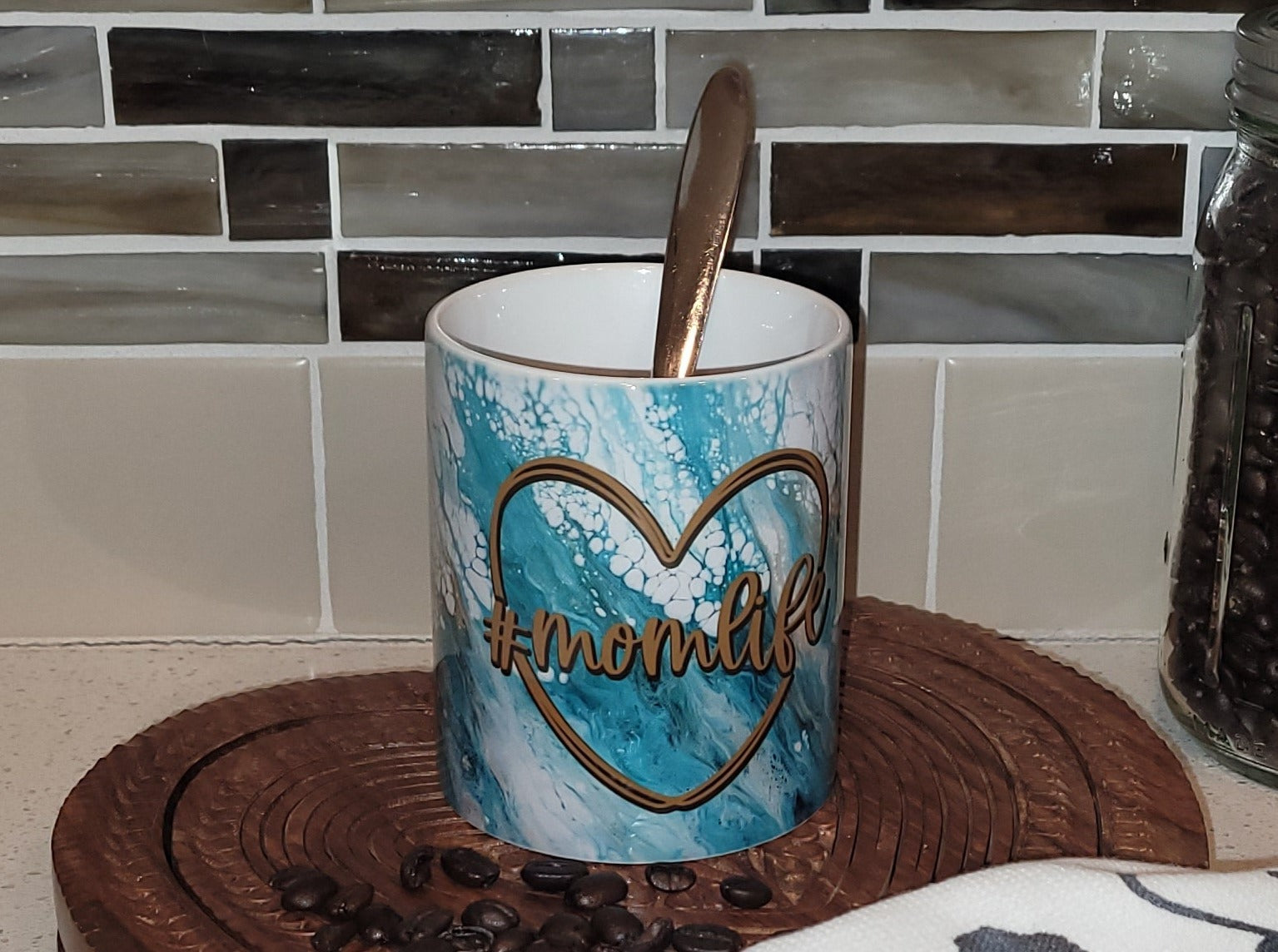 abstract art coffee mugs Mother's Day Coffee Mugs with Green Abstract Art Design, #Momlife, The  Perfect Mix of Chaos and Love