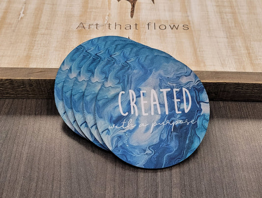 Created with a Purpose Blue and Teal Acrylic Pour Abstract Art Neoprene Coaster Set