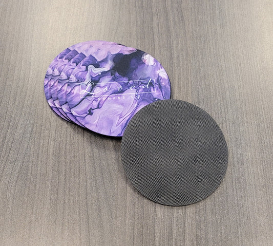"Loved" Romans 5:8 Purple Acrylic Pour Abstract Art Neoprene Coaster Set