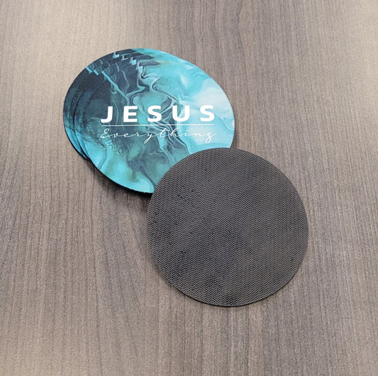 Jesus Over Everything Green Acrylic Pour Abstract Art Neoprene Coaster Set