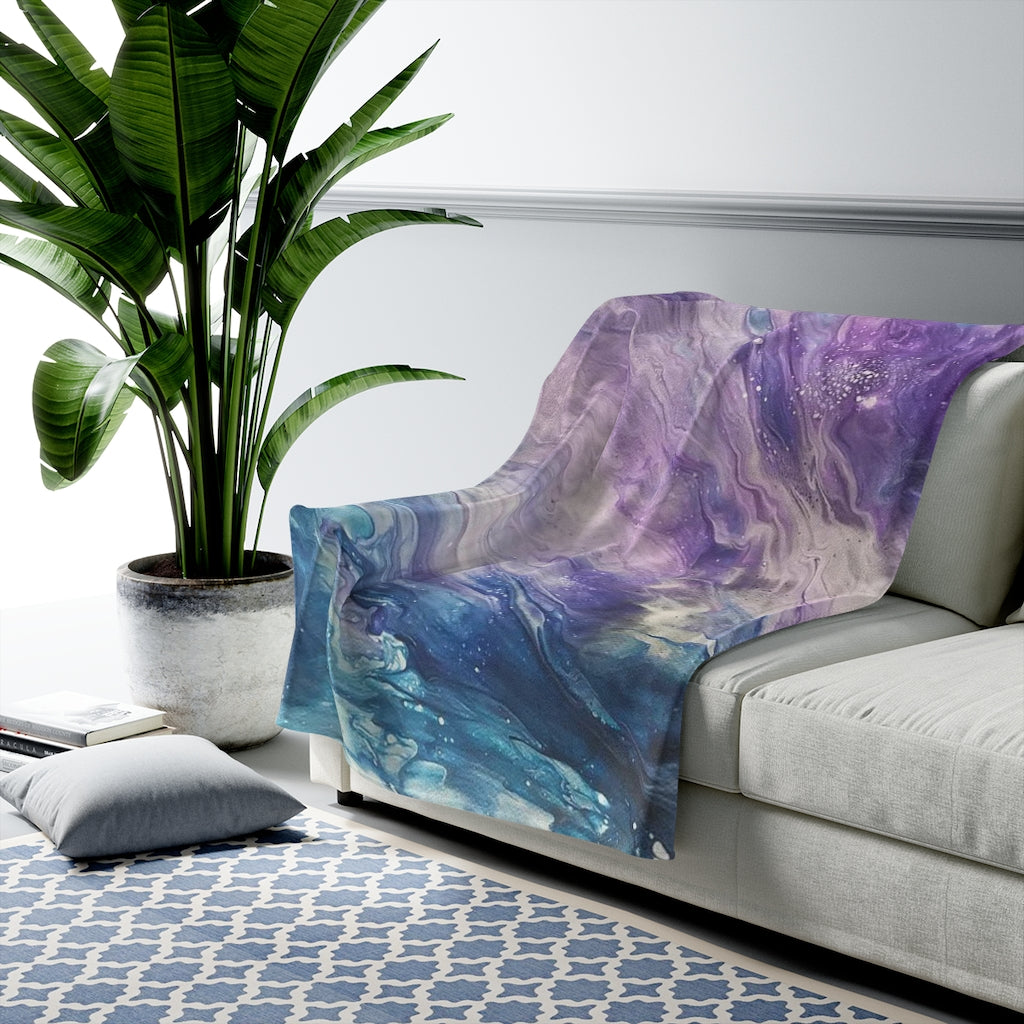 If the Stars Were Made To Worship Blue and Purple Acrylic Pour Abstract Art Plush Blanket