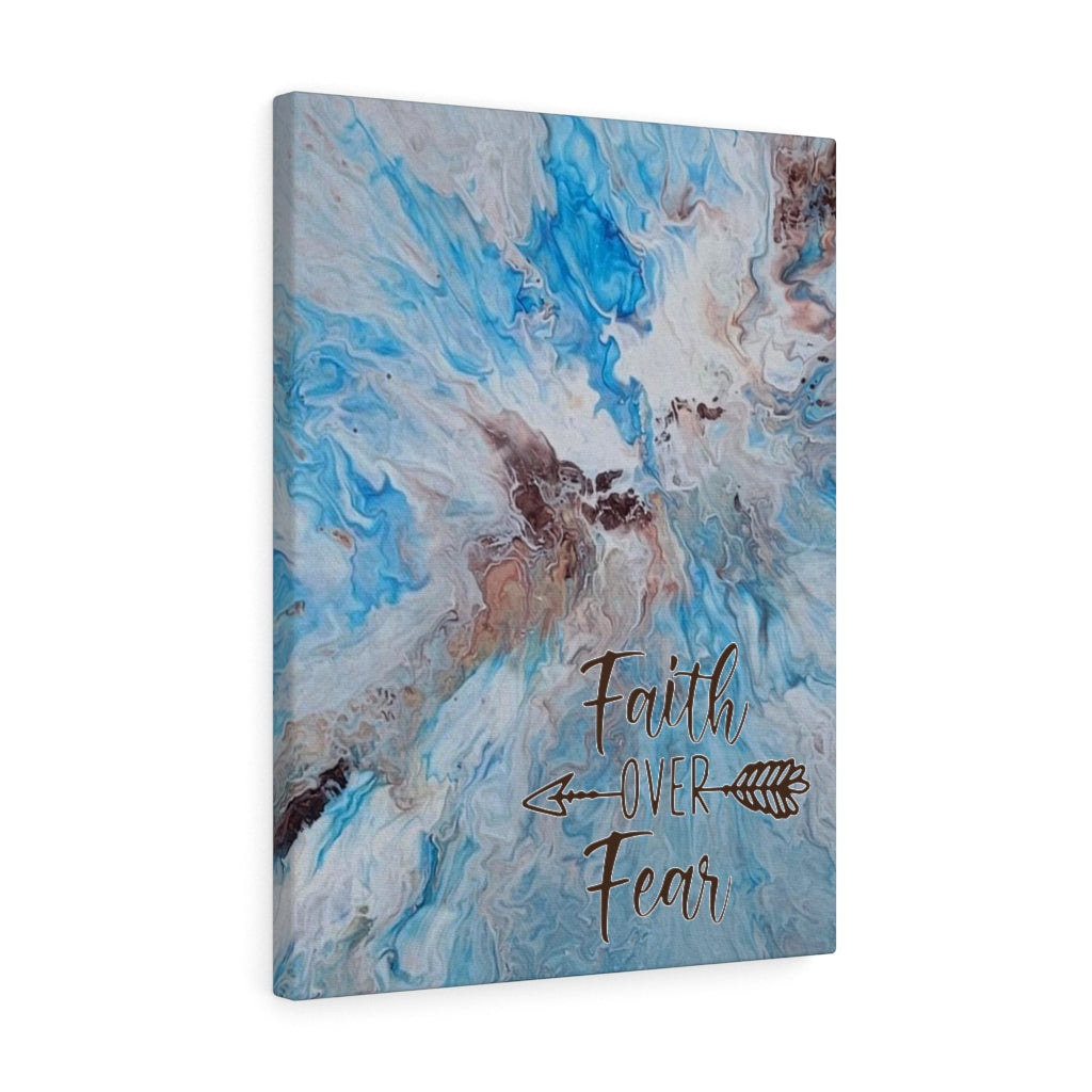 Faith Over Fear Blue and Brown Acrylic Pour Abstract Art Gallery Wrapped Canvas Prints