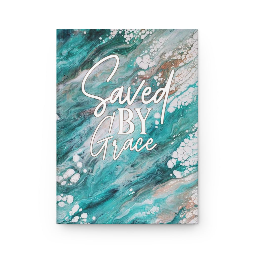 Saved By Grace Green Acrylic Pour Abstract Art Hardcover Journal