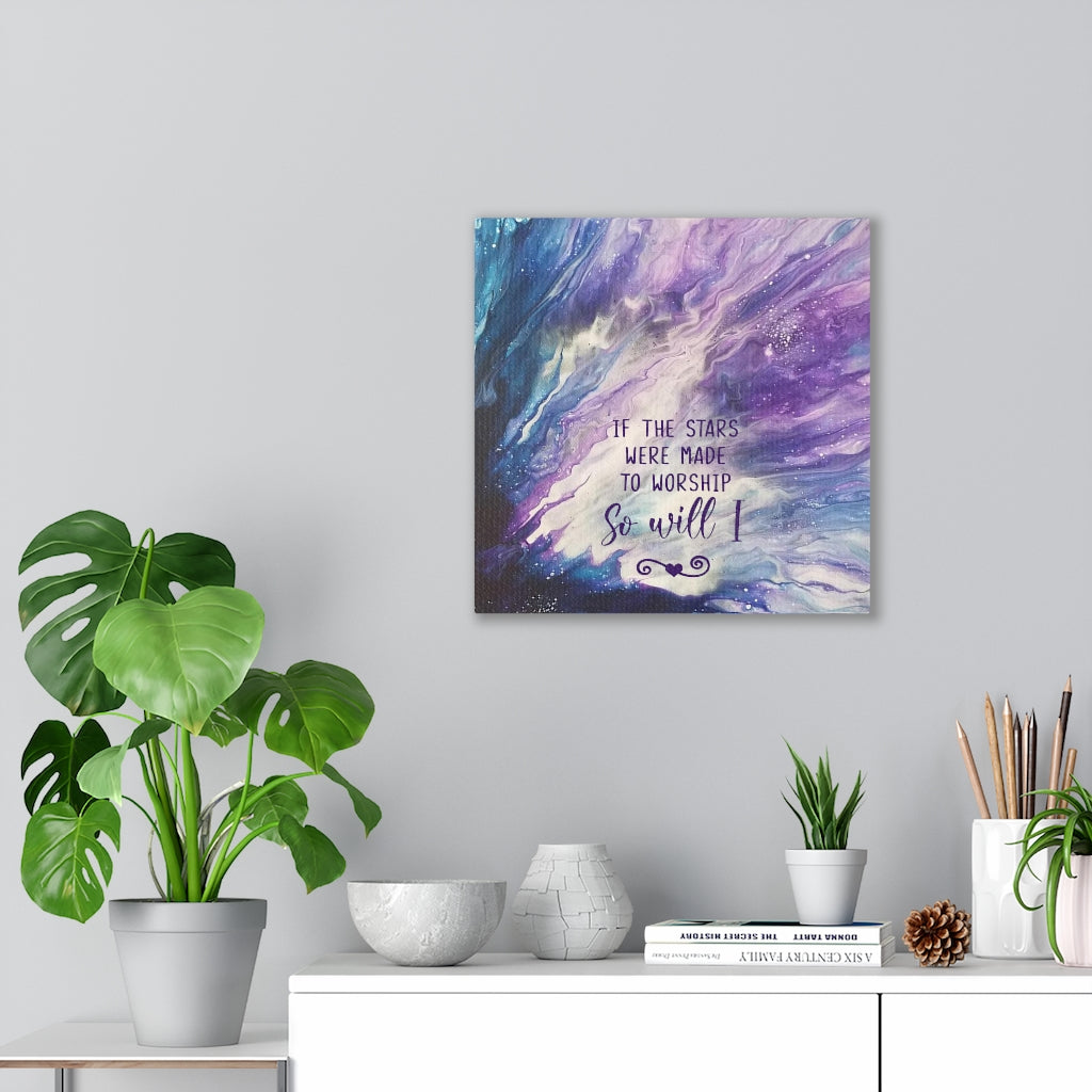 If the Stars Were Made to Worship Purple and Blue Acrylic Pour Abstract Art Gallery Wrapped Canvas Prints