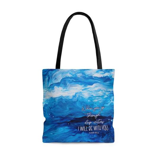 Isaiah 43:2 Ocean Waves Acrylic Pour Abstract Art Tote Bag