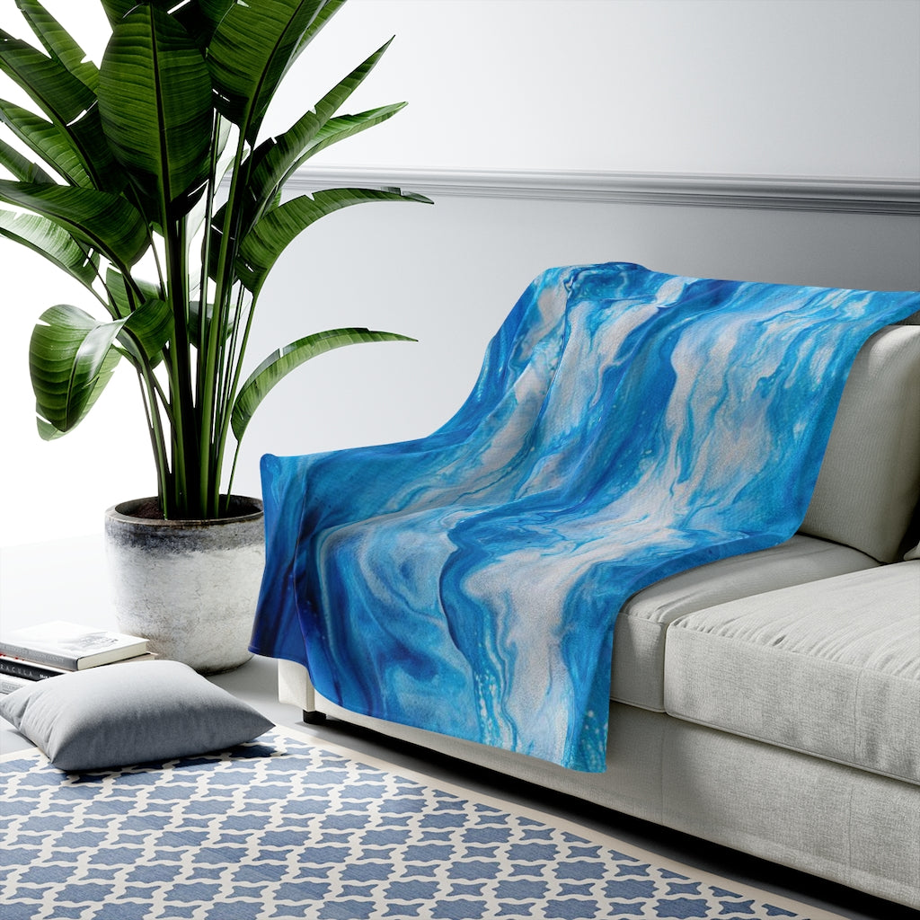 Isaiah 43:2 Ocean Waves Acrylic Pour Abstract Art Plush Blanket