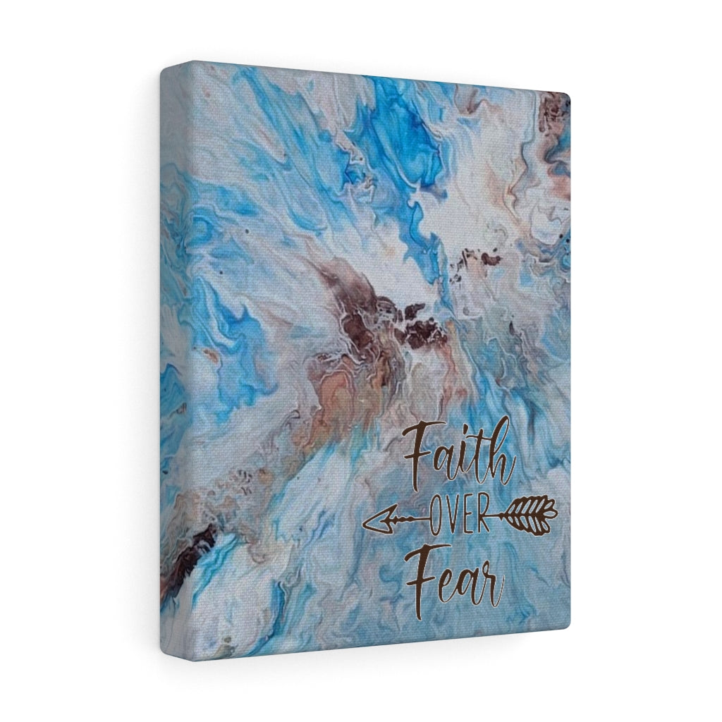 Faith Over Fear Blue and Brown Acrylic Pour Abstract Art Gallery Wrapped Canvas Prints