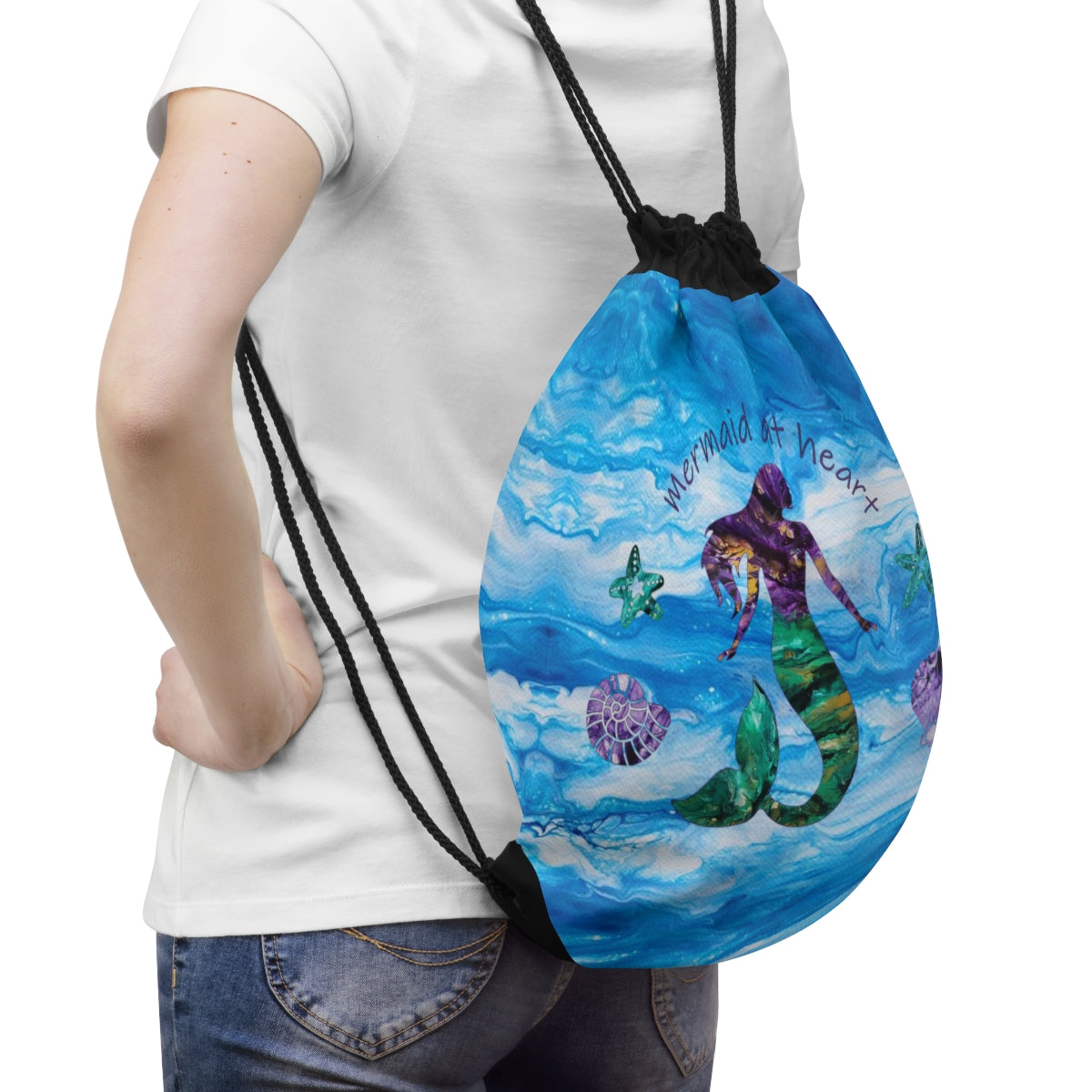 Mermaid Acrylic Pour Abstract Art Drawstring Bag
