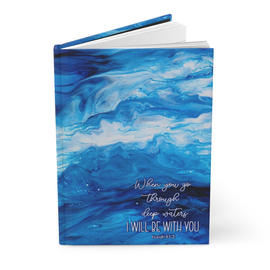 Isaiah 43:2 Ocean Waves Acrylic Pour Abstract Art Hardcover Journal