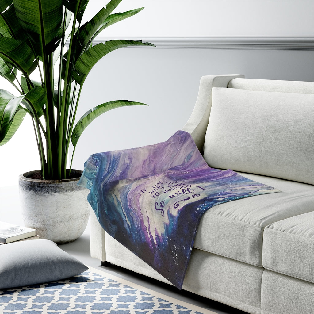 If the Stars Were Made To Worship Blue and Purple Acrylic Pour Abstract Art Plush Blanket