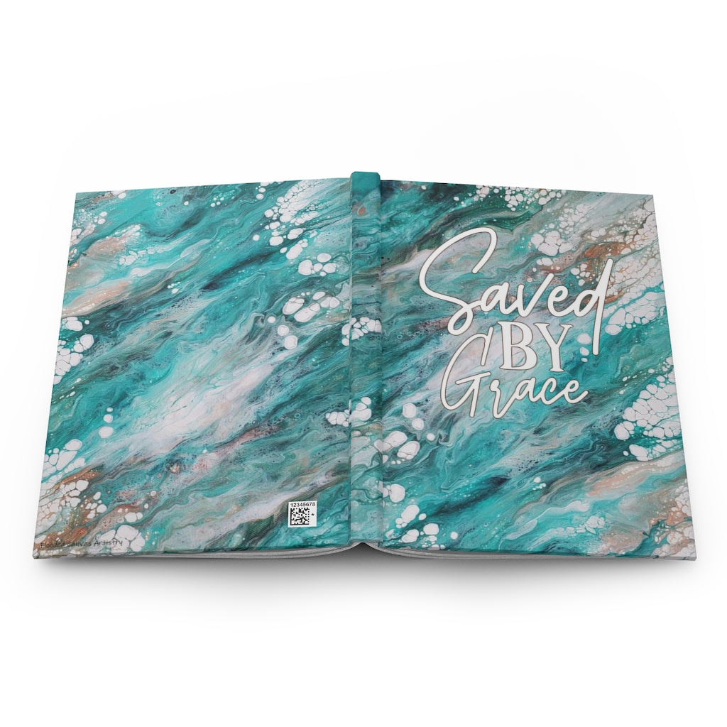 Saved By Grace Green Acrylic Pour Abstract Art Hardcover Journal