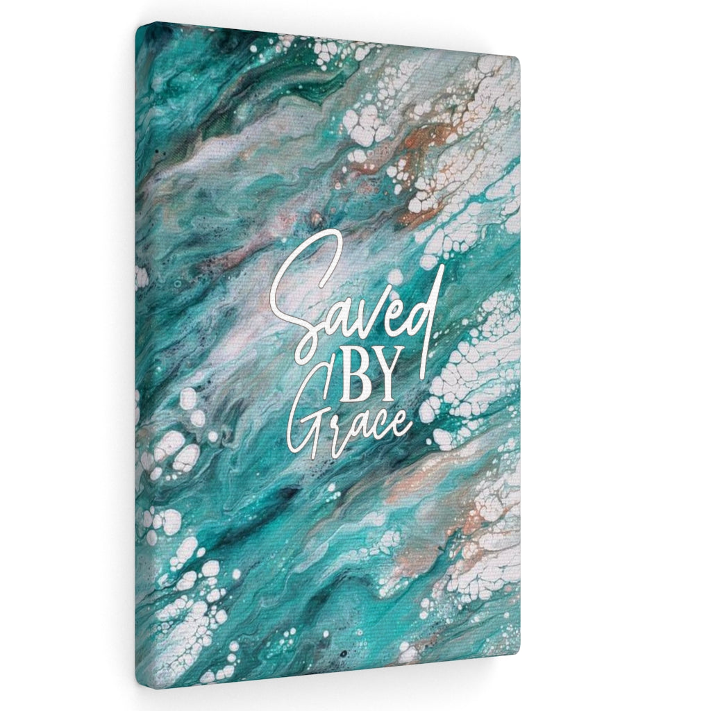 Saved By Grace Green and Bronze Acrylic Pour Abstract Art Gallery Wrapped Canvas Prints