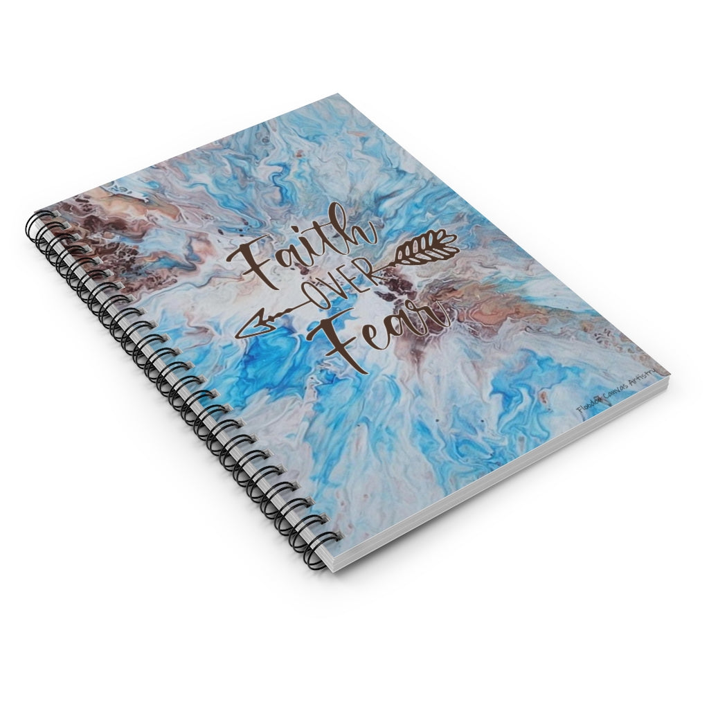 Faith Over Fear Blue and Brown Acrylic Pour Abstract Art Spiral Notebook