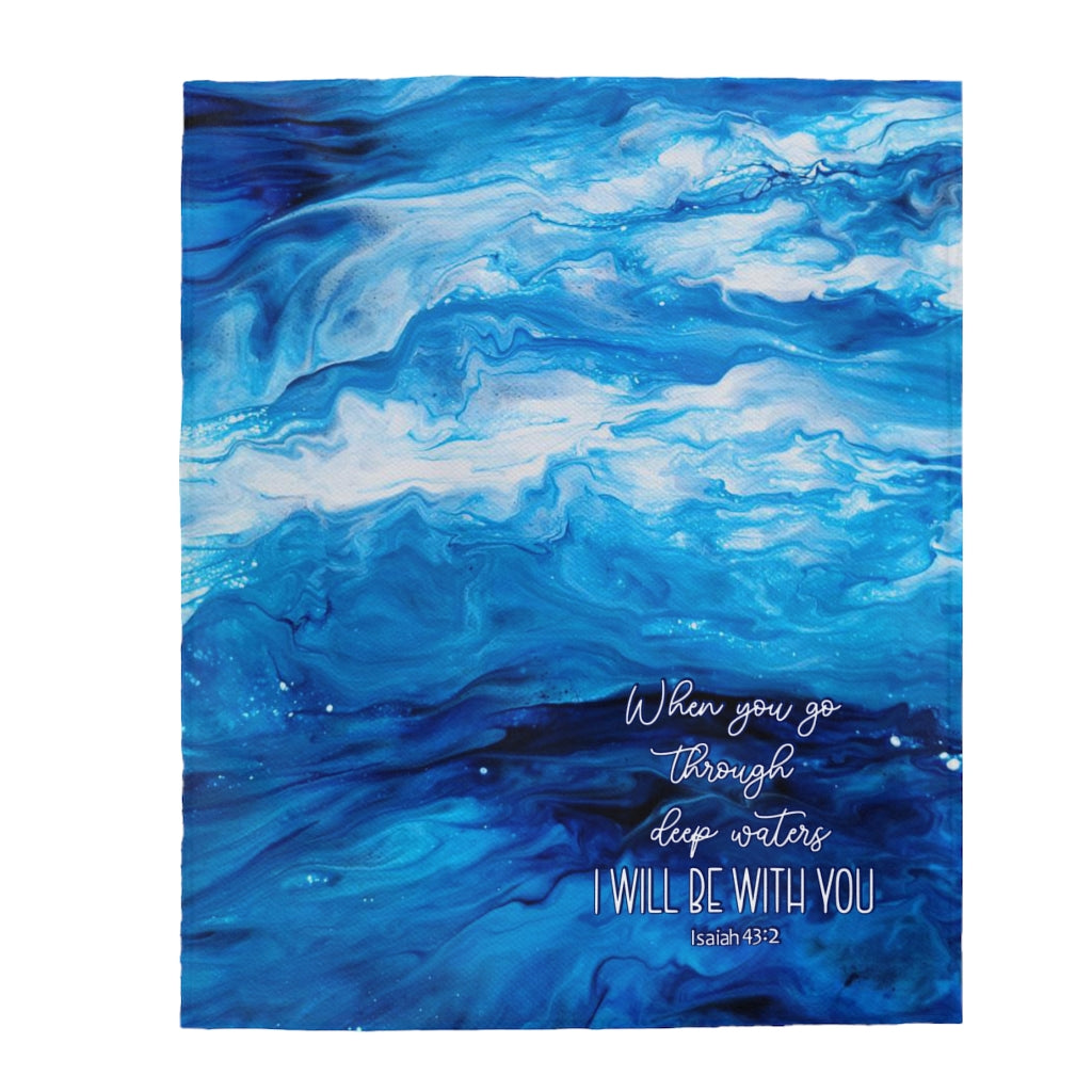 Isaiah 43:2 Ocean Waves Acrylic Pour Abstract Art Plush Blanket