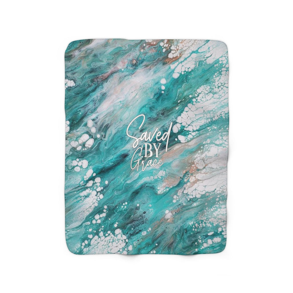 Saved By Grace Green Acrylic Pour Abstract Art Sherpa Fleece Blanket