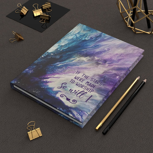 If the Stars Were Made to Worship Blue and Purple Acrylic Pour Abstract Art Hardcover Journal