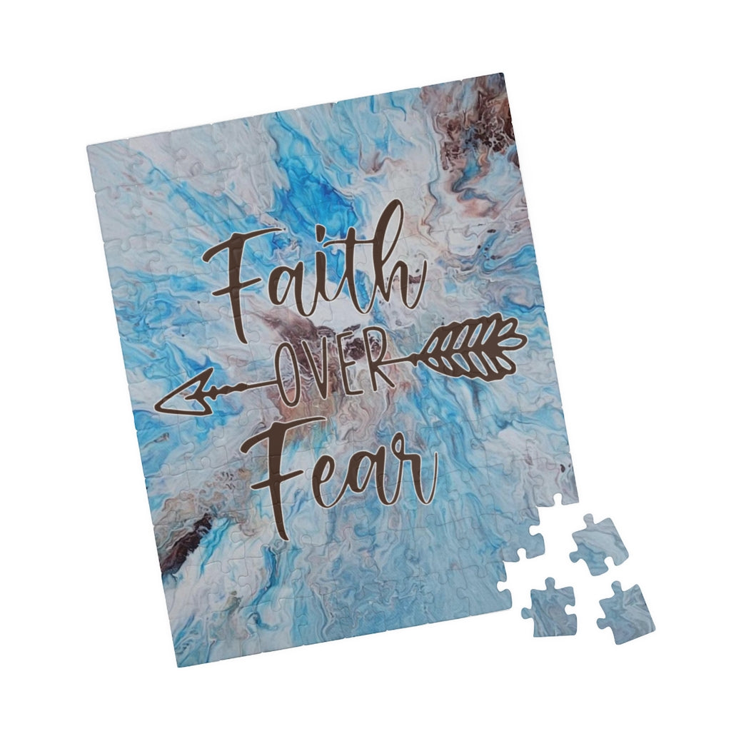 Blue and Brown "Faith over Fear" Acrylic Pour Abstract Painting Art Puzzle
