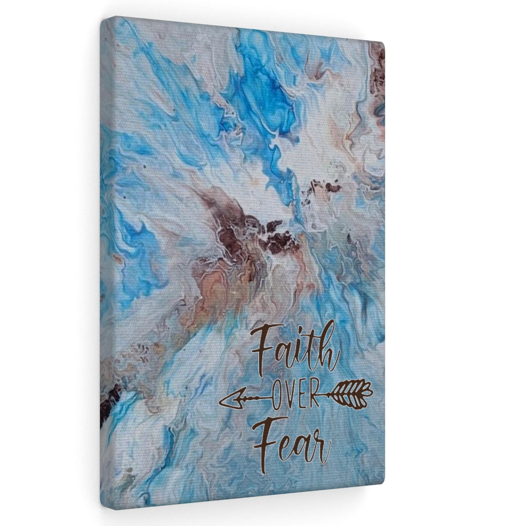 Faith Over Fear Blue and Brown Acrylic Pour Abstract Art Gallery Wrapped Canvas Prints