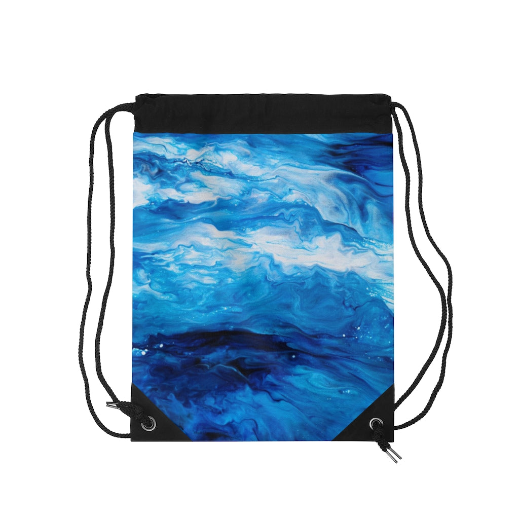 Isaiah 43:2 Ocean Waves Acrylic Pour Abstract Art Drawstring Bag