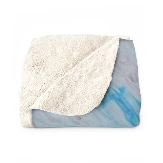 Faith Over Fear Blue and Brown Acrylic Pour Abstract Art Sherpa Fleece Blanket