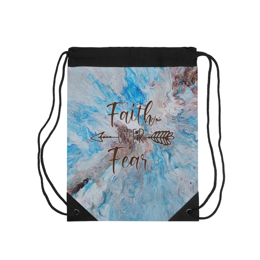 Faith Over Fear Acrylic Pour Abstract Art Drawstring Bag