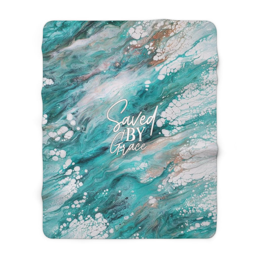 Saved By Grace Green Acrylic Pour Abstract Art Sherpa Fleece Blanket