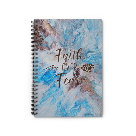 Faith Over Fear Blue and Brown Acrylic Pour Abstract Art Spiral Notebook